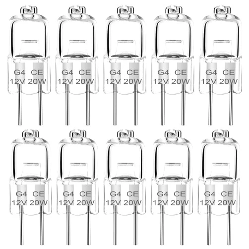 Ugvmn G4 Halogen Light Bulbs 20W 12V Clear Capsule Halogen Light Bulb 2 Pin Warm White 2700K Dimmable, Bi-Pin G4 Base for Cooker Hood, Crystal Chandeliers, Bathroom, 10 Pack