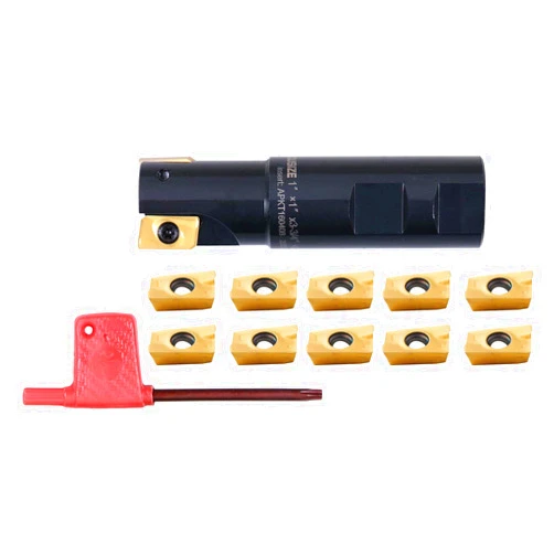 Accusize Industrial Tools 1'' 90 Deg Square Shoulder Indexable End Mill Plus 12 Apkt1604 Carbide Inserts, 0056-0921+0056-1604