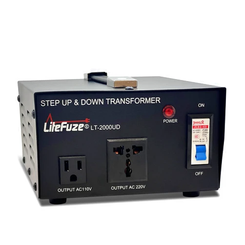 LiteFuze 2000 Watt Voltage Converter Transformer Step Up/Down - 110v to 220v / 220v to 110v Power Converter - Fully USA Grounded Cord - Universal Outlet Socket, 2x US Outlets - CE Certified