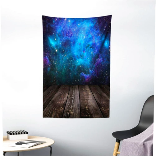 Ambesonne Galaxy Tapestry, Outer Space View from Rustic Wooden Deck Blue Nebula Star Night, Wall Hanging for Bedroom Living Room Dorm Decor, 40