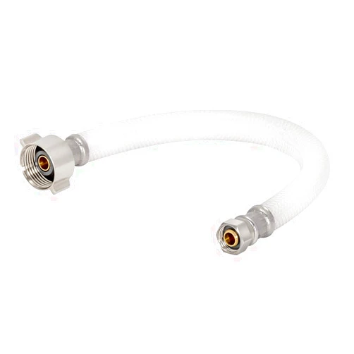 Eastman 12 Inch Flexible Toilet Connector, PVC Braided Hose with 7/8 Inch Ballcock Nuts, 3/8 Inch Compression Inlet Connection, 48145