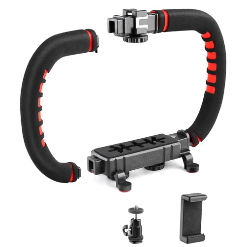 Zeadio Camera Smartphone Stabilizer, Handle Grip Handheld Video Rig, Compatibility with All Camera, Camcorder, Action Camera, DSLR and for All iPhone and Android Smartphones