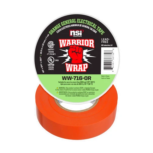 NSI WarriorWrap General 3/4 in. x 60 ft. 7 mil Vinyl Electrical Tape, Orange