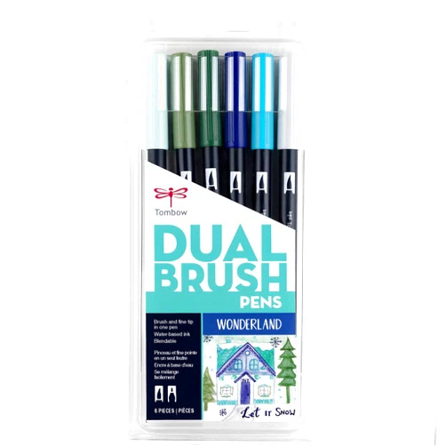 Tombow 56227 Dual Brush Pen Art Markers, Wonderland, 6-Pack. Blendable, Brush and Fine Tip Markers, Portrait, 1 Count (Pack of 6)