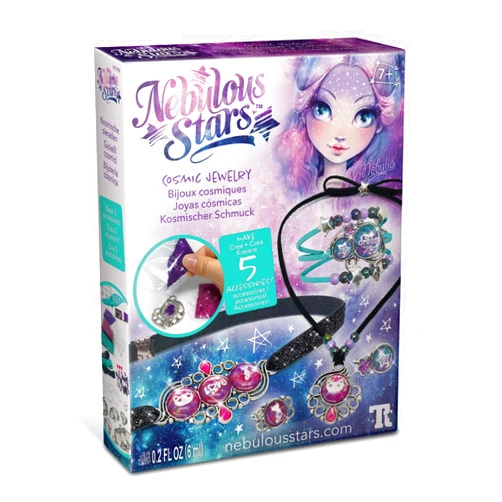 Nebulous Stars Complete Cosmic Jewelry DIY Set 5 Metal Jewelry Bases with Glitter Powders, Beads, Rhinestones Stickers and Tools by Educa Borras