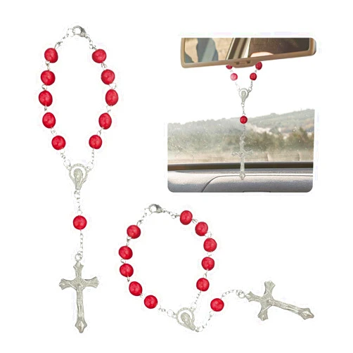 Gliry 2PCS Car Rearview Mirror Charms, Interior Pendant Decorations with Medal and Cross, Hanging Accessories for Women and Men (Red)