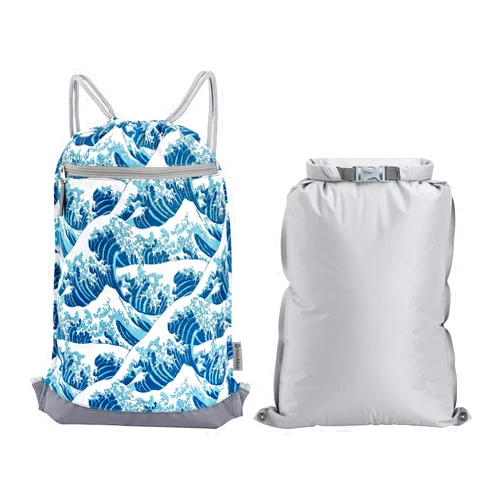 Skog Å Kust GymSak | Patented 2-in-1 Drawstring Cinch Bag with Removable Waterproof Dry Bag | Waves