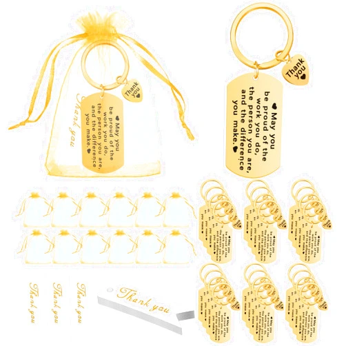 Yinkin 72 Pcs Employee Appreciation Gift Bulk for Coworker Thank You Gifts Keychains with Organza Bags Thank You Cards Gift