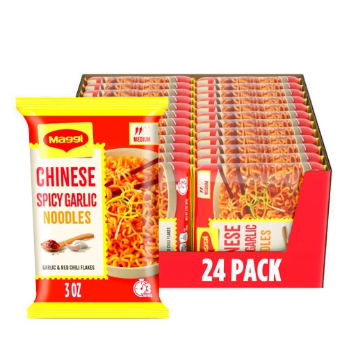 Maggi Chinese Spicy Garlic Noodles, Instant Ramen Noodles, 3 min, Vegetarian, Halal, Kosher, 24-Pack