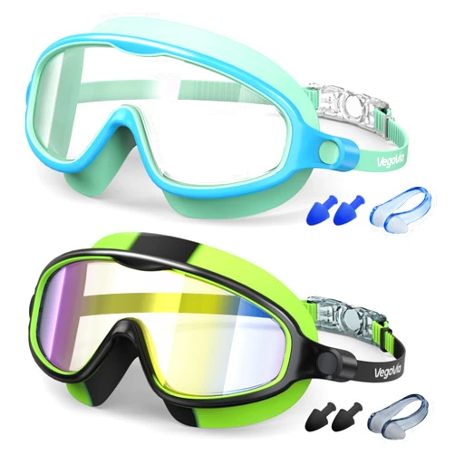 VegoVia Kids Swim Goggles 2 Pack, Anti-Fog UV Protection Wide View Swimming Goggles for Kids 3-15 Youth Boys Girls Toddler