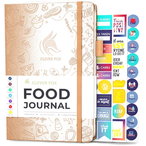 Clever Fox Food Journal - Daily Food Diary, Meal Planner to Track Calories & Nutrients, Weight Loss Tracker Notebook, A5 (Pearl)