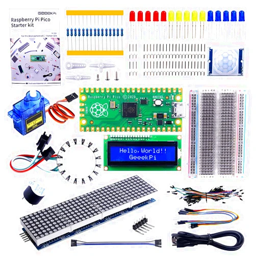 GeeekPi Basic Starter Kit for Raspberry Pi Pico, with Breadboard, I2C 1602 LCD Display Module, 9g Mirco Servo for Raspberry Pi Beginners & Software Engineer