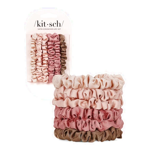 Kitsch Satin Scrunchies for Women - No Crease Hair Ties for Girls | Scrunchies For All Hair Types and Textures, Perfect for Day or Night - 6 Pcs, Terracotta