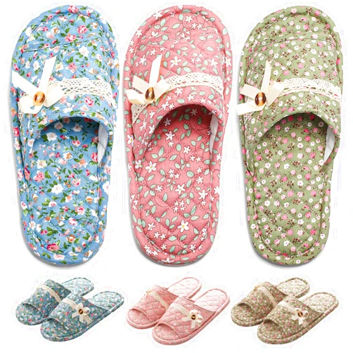 Biroris 3 Pairs Floral Cotton House Slippers for Women, Open Toe Indoor Slippers Comfortable Washable Portable Foldable Guest Travel Hotel Airplane Spa Slippers