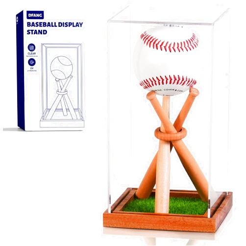 DFANG Baseball Display Case with Stand Holder, Wooden Base for Balls, UV Protected Acrylic Boxes for Display, Autographed/Memorabilia Signed Baseball Clear Case Cube