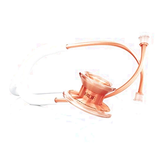 MDF Instruments MD One Epoch Lightweight Titanium Stethoscope, Adult, Free-Parts-for-Life, White Tube, Rosegold Chestpiece-Headset, MDF777TRG29