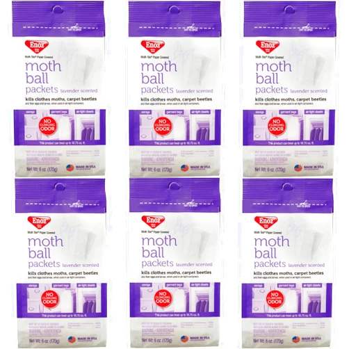 Enoz Lavender Scented Moth Ball Packets: Kills Clothes Moths, Carpet Beetles, Eggs and Larvae (6 oz Bag, 6 Pack)