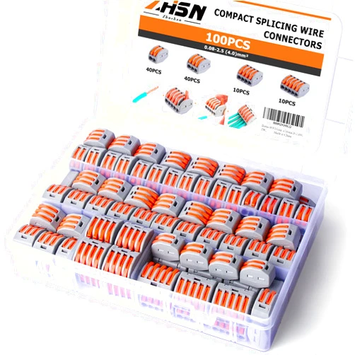 Zhushan 100 PCS Compact Lever Wire Connector Nuts Set, 2/3/4/5 Port Push-in Lever Wire Joiner Connector Kit, Quick Connection Terminal 28-12 AWG