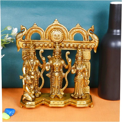 ARTVARKO Brass Ram Darbar Statue Shree Ram Ji Sita Laxman Hanuman Home Décor Puja Bhagwan Idol Murti for Mandir Temple 7.5 Inches