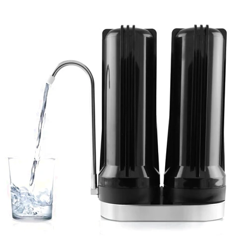 Exprt APEX EXPRT MR-2050 Dual Countertop Water Filter, Carbon and Mineral pH Alkaline Water Filter, Easy Install Faucet Water Filter - Reduces Heavy Metals, Bad Taste and Up to 99% of Chlorine - Black