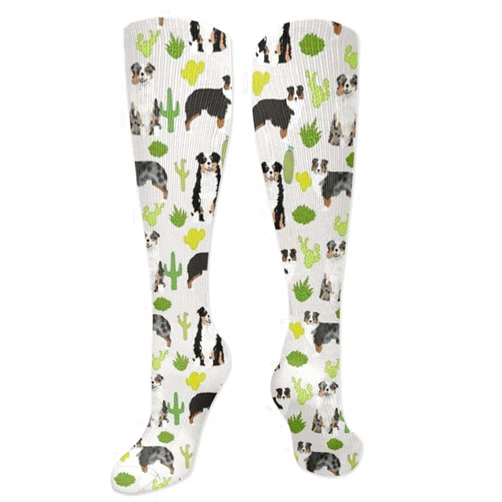 Lvhrui Australian Shepherds Cactus Dogs Aussie Dogs Compression Socks Women & Men 10-20mmhg Travel Tube Thigh High Tights Over Knee Socks Casual High Stockings