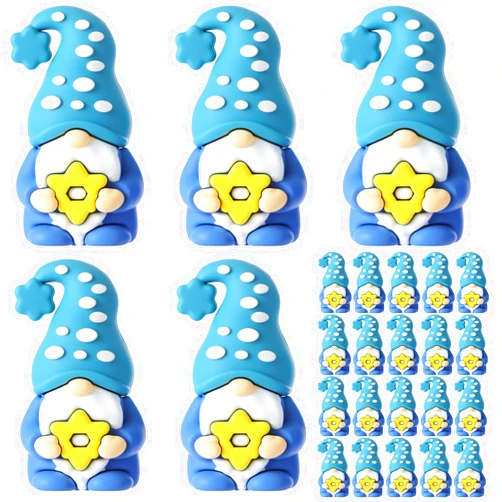 DoubleFill 25 Pcs Hanukkah Mini Gnomes Figures Tiny Gnomes Figurines for Hanukkah Decorations Gifts Hexagram Elf Little Statue to Hide and Seek Chanukah Menorah Star Jewish Gifts Tiered Tray Decor