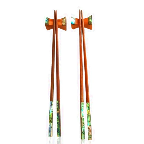 Canbella 2 Pairs Rose Wood Chopsticks Abalone Shell Inlay Decor Handmade Natural Restaurant Food Tableware Home Gift Length 9.5 Inch Chopstick with Box Set