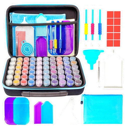 MoeeBtee Diamond Painting Storage Containers, 60 Slots Diamond Painting Accessories and Tools Portable Diamond Painting Organizer, Diamond Art Storage Case Jewelry Beads Storage Box - Blue