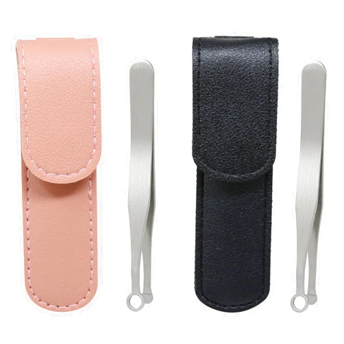 yueton 2PCS Nose Hair Trimming Tweezers Round Tip Nose Hair Clipper Stainless Steel Nose Hair Tweezers Nasal Clippers with PU Leather Bags for Women Men