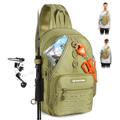 KastKing Karryall Sling Tackle Bag–Fishing Sling Pack,Fishing Backpack With Rod Holder,MOLLE System,Soft Bait & Gear Storage