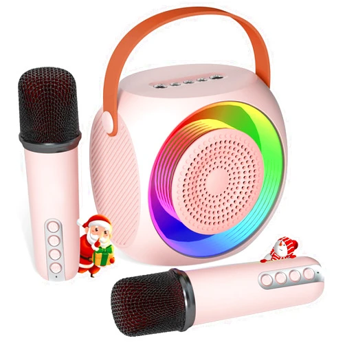 Micpioneer Karaoke Machine for Kids, Bluetooth Speaker with 2 Wireless Microphones and LED Lights, Birthday Gifts for Girls Ages 4, 5, 6, 7, 8, 9, 10, 12+(Pinkcolor)