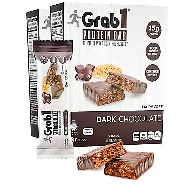 Grab1 Dairy Free Protein Bars | 15 Grams Protein| With Dark Chocolate (2 Pack - 10 Bars) Controls Hunger | Vegan Friendly | Certified Kosher | Delicious Tasting | Low Calorie | Great Meal Replacement or Snack Dairy Free Dark Chocolate
