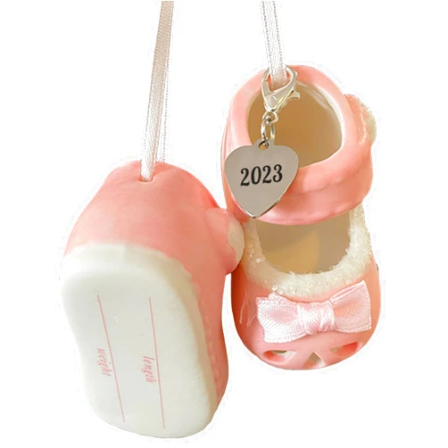 Elskandi Baby Girl Shoe Ornament 2023 - Pink Bootie for New Parents, Birth, First Christmas and Everyday - Can Be Personalized