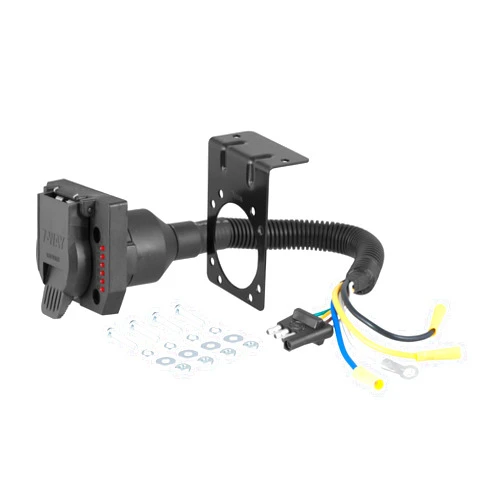 CURT 57676 4-Way Flat Vehicle-Side to 7-Way RV Blade Trailer Wiring Adapter with Tester
