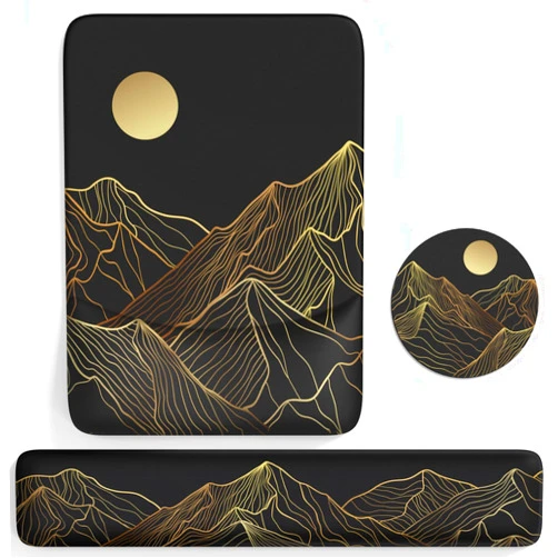 iLeadon Mouse Pad Set with Wrist Rest, Gel and Memory Foam Wrist Support, Ergonomic for Office and Home, Black Gold