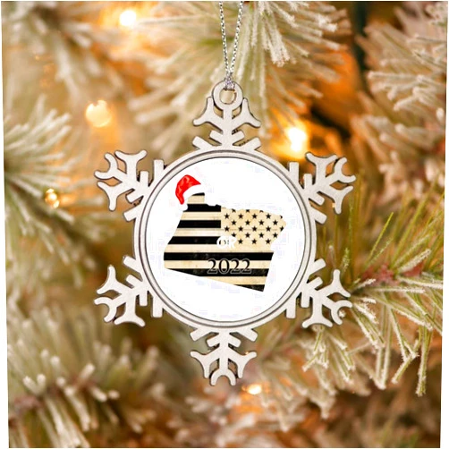 DreamAutumn Pewter Snowflake Christmas Ornaments Santa Hat American State Map 2022-Oregon Religious Christmas Metal Hanging Ornaments Winter Decorations for Xmas Tree Window Door Holiday Party Wedding