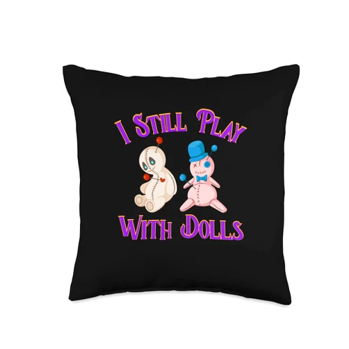 Voodoo Doll Spell Occult Needle Stitch Witch Tees I Still Play with Dolls Witchcraft Black Magic Curse Witch Throw Pillow, 16x16, Multicolor