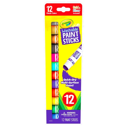 Crayola Quick Dry Paint Sticks (12ct), Washable Paint Set for Kids, Arts & Crafts Supplies, Assorted Colors, Stocking Stuffers for Kids