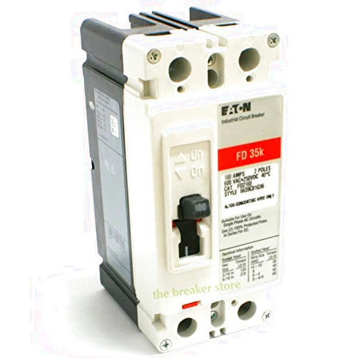 CUTLER HAMMER FD2035 Thermal-Magnetic Circuit Breaker, 600 VAC / 250 VDC MAX, 2 Pole, with Non-Interchangeable Trip Unit, Type FD, 35 KAIC at 480 VAC, 35 AMP Rating