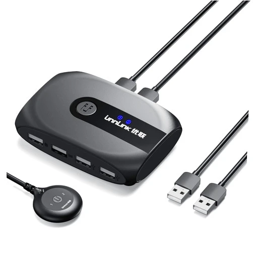 ÜnnLInk USB Switch Selector 2 Computers Sharing 4 USB 2.0 Devices KVM Switcher Hub Adapter for Mouse, Keyboard, Scanner, Printer, with One-Button Swap and 2 Pack USB Cable