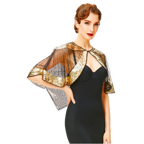 BABEYOND 1920s Vintage Shawl for Women - Sequin Beaded for Night Party Shawl Wraps Flapper Cover Up Evening Cape