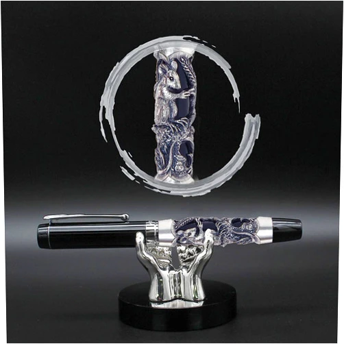 ARTEX Luxury Craft Fountain Pen, Germany Schmidt Nib, Relievo Zodiac, Eastern Style, Gift for Men & Women, Professional, Executive, Metal, Gift Box,Free Engraving(Ancient Silver (Rat)) 14.2*1.6cm