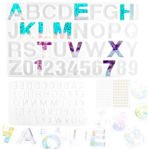 Tomorotec DIY Silicone Resin Mold for Letters of 2 Different Sizes, Tomorotec Outgeek Number Alphabet Jewelry Keychain Casting Mold with 200 pcs Screw Eye Pins