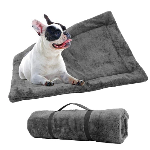 Downtown Pet Supply - Self Heated Cat Bed & Dog Crate Mat - Thermal Nap Mat - Padded and Insulated Pet Mat with Mylar Layer and Leather Handles - Grey - 29 x 20 in - Small Dog Crate Bed