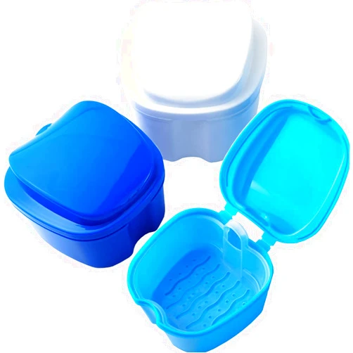GXXMEI 3PCS Denture Case, Denture Cup with Strainer, Denture Bath Box Case False Teeth Storage Box with Basket Net Container Holder for Travel