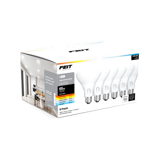 Feit Electric BR30 LED Flood Light Bulb, 65W Equivalent, Dimmable, 5CCT, Adjustable White, 650 Lumens, Indoor/Outdoor Residential & Commercial Use, 17,000-Hour Lifespan, BR3065DM5CCTCA15K/6, 6-Pack