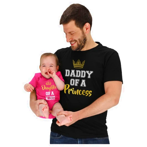 Tstars Daddy of a Princess Daughter of a King Dad and Baby Matching Outfits Gifts for New Dads Fathers Day Shirts Set