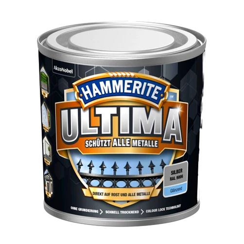 Hammerite Ultima RAL9006 250ml Gloss Metal Protective Paint Silver