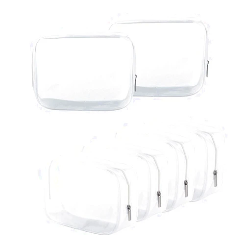 BEFORYOU 6 Pack Clear Toiletry Carry Pouch with Zipper Portable Plastic Waterproof Cosmetic Bag TSA Approved for Vacation Travel Bathroom and Organizing (White, Small)
