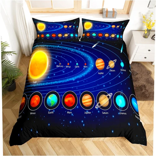Feelyou Solar System Duvet Cover Set for Kids Toddler Outer Space Galaxy Bedding Set Universe Planets Comforter Cover Astronomy Quilt Cover Boys Girls 3 Piece Bedroom Collection Queen Size